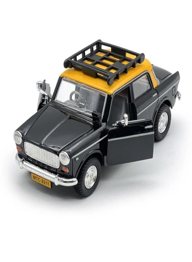 TRICKS TOYS Plastic Toys Bombay Ambassador Taxi car, Pull Back Action Car for Kids Toys with Classic Indian Design, Vintage Miniature Model, Padmini Premier Vintage Toy Car Replica (Black & Yellow) - Image 3